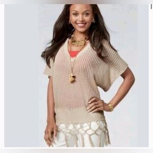 Cabi woman vintage #292 pullover knit tan cotton lightweight fling Medium